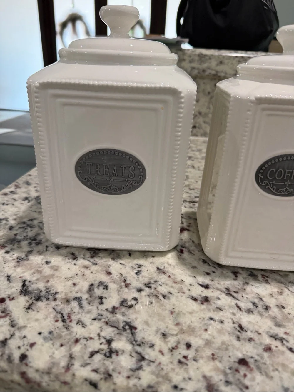 White Ceramic Coffee Canisters with Decorative Metal Label (3)